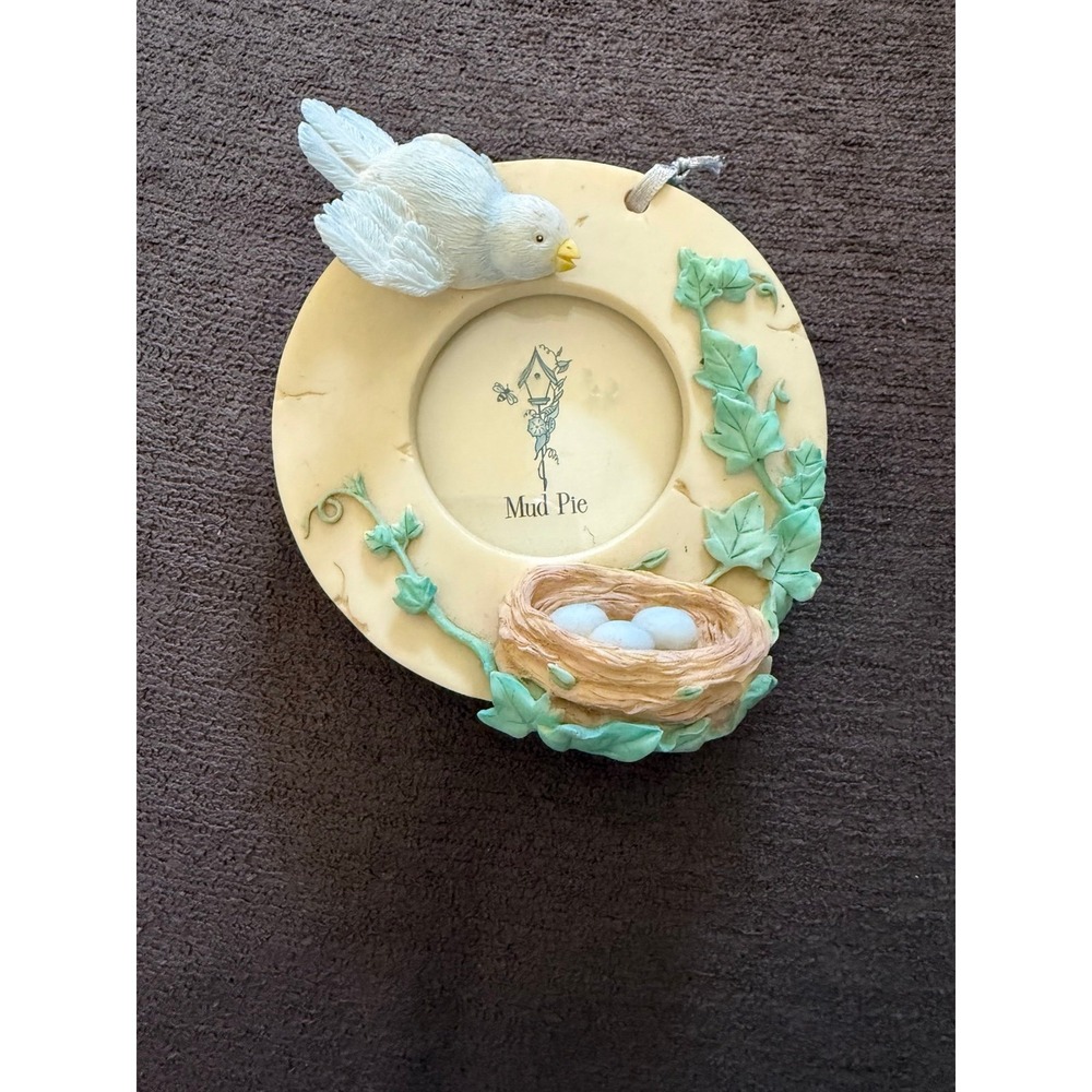 Mud Pie 4 inch picture frame with blue bird nest and eggs